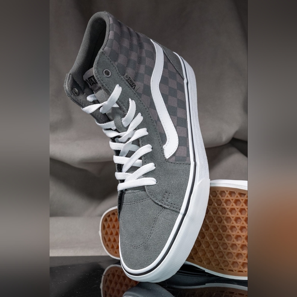 VANS Filmore Hi Men's Gray Checkerboard Suede Lace Up High Top Sneakers - Size 8